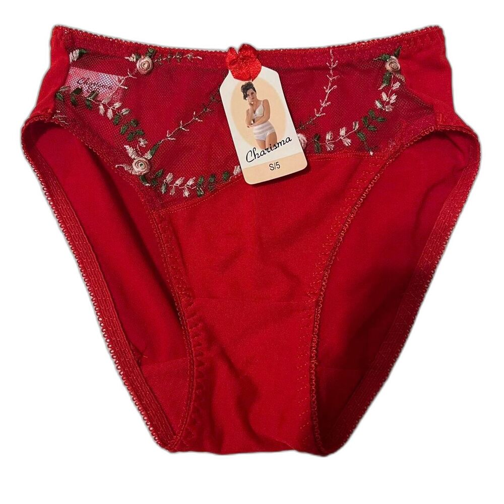 vintage Y2K 2000s red bikini panties floral mesh size small NEW with tags